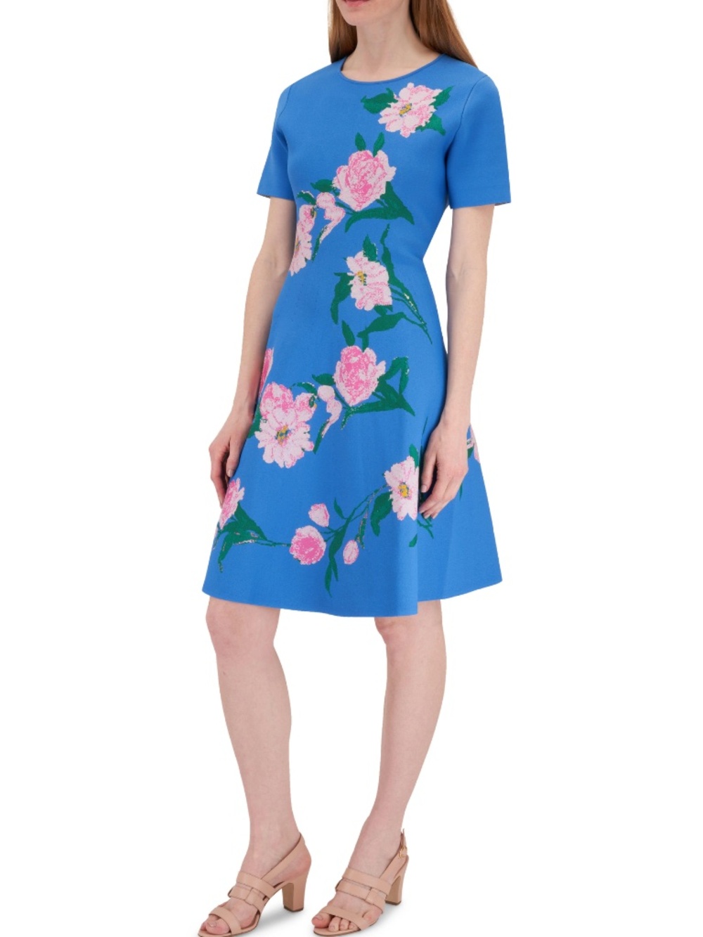 Authentic Carolina Herrera Lupin Blue Floral Jacquard Fit & Flare dress
